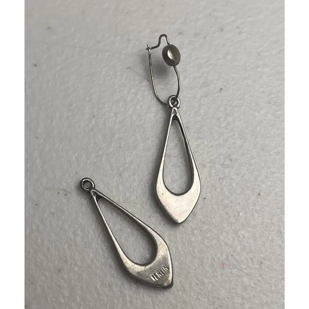 Vintage Teardrop Sterling Silver Turquoise Style Inlay Dangle Earrings NO HOOK